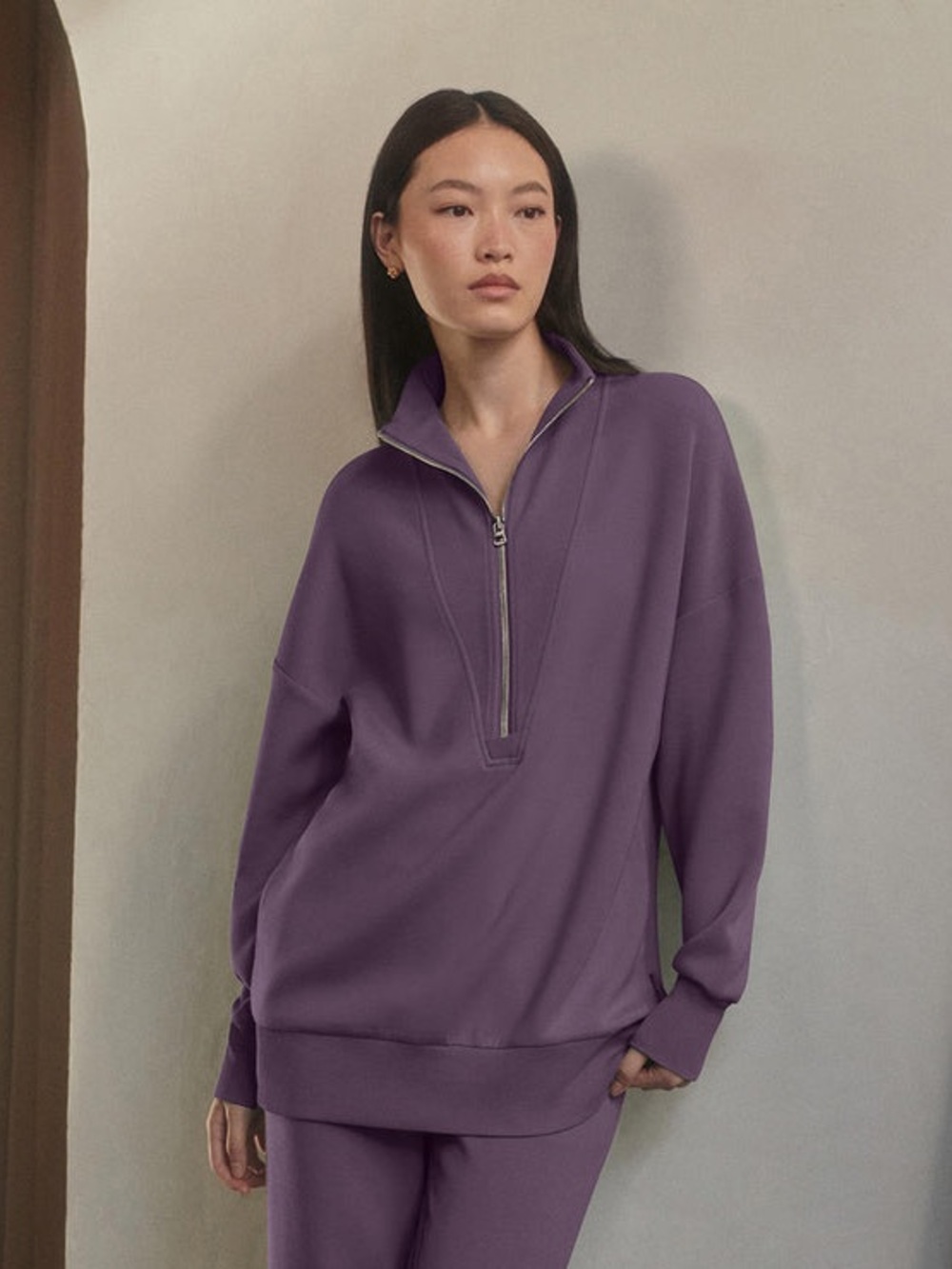 Varley Purple Maise Longline Sweat Half-Zip